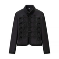 Women's black hussar jacket featuring stand collar and ornate rope toggle fastenings - S / Black