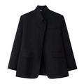 Chaqueta blazer negra holgada para mujer con cuello alto y cierre de botón asimétrico - S / Negro