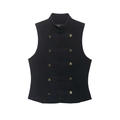 Gilet noir vintage pour femme avec col montant et boutons métalliques de style militaire - XS / Noir