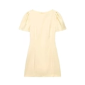 Slim fit pale yellow mini dress with puff sleeves and pocket detail for summer wear - XS / Lemon Yellow