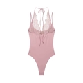 Elegant pink lace halter neck bodysuit with thin straps and backless tie design for women - XS / Tops / Pink Purple
