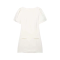 Detail of white puff sleeve mini dress with pleated pockets and elegant neckline - XS / Milky White