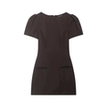 Close-up of short sleeve mini dress with puff sleeves and decorative pocket details - Coffee