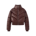 Detailed V-shaped quilting and metal zipper on deep burgundy winter puffer jacket - S / Dark Brown Top