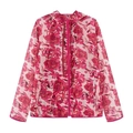 Chaqueta vintage con capucha para mujer, protección solar, estampado de rosas y cremallera - XS / Floral Rojo Rosa