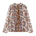 Chaqueta con capucha y estampado floral vintage con cremallera y ribete marrón - XS / Floral Marrón Caramelo