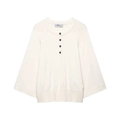 Elegante maglia in maglina color crema con scollo Henley e dettaglio con bottoni - Bianco / S
