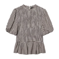 Haut à carreaux marron pour femme avec smocks, bas à volants et manches bouffantes - XS / Carreaux Marron