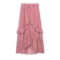 Gonna midi rosa polvere a balze con volant e vita elasticizzata con coulisse - XS / Rosa