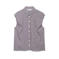 Chemise sans manches à rayures verticales violettes pour femmes avec col boutonné classique - XS / Violet Foncé à Rayures Blanches