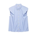Chemise sans manches à carreaux bleus et blancs avec volants et boutons devant - XS / Bleu Clair Vichy