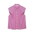 Chemise sans manches à carreaux vichy rose et blanc avec volants et boutons classiques - XS / Rose Rouge Vichy