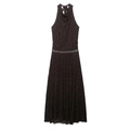 Elegant halter neck charcoal lace maxi dress with sparkling rhinestone waist belt - XS / Dark Coffee