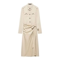 Beiges Midi-Hemdkleid mit Cargotaschen und Kordelzug-Taillendesign für Damen - XS / Khaki