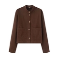 Short brown cotton jacket with stand collar and single-breasted amber buttons - XS / Dark Brown