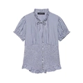 Damen Kurzarm-Karohemd in Blau mit Rüschenkragen und gesmokter Taille für Frauen - XS / Blau Weiß Kariert