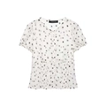 Detail of V-neck white chiffon blouse with black polka dots and pleated waistline - XS / White Polka Dot