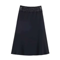 Eleganter schwarzer Satin-Rock in A-Linie mit feiner Spitzenverzierung am Bund - S / Schwarz