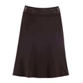 Eleganter dunkelbrauner Satin-Midirock mit feiner Spitzen-Taille in schöner A-Linien-Form - S / Kaffeebraun