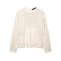 Elegante camicetta beige a maniche lunghe in chiffon con inserti in pizzo e pieghe - XS / Albicocca