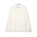Elegante camisa de color blanco roto con manga larga, cuello mao y refinada botonadura - XS / Blanco Roto