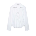 Relaxed white long sleeve blouse with lapel collar and lace-up front detail - XS / White