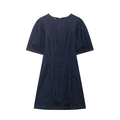 Kurzes Denim-Minikleid in Dunkelblau mit Puffärmeln und kontrastierenden Nähten - XS / Marineblau