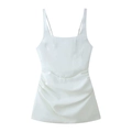 Elegant white satin ruched mini dress with thin straps and a structured corset-style bodice - S / White