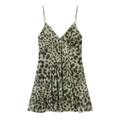 Sommerliches Trägerkleid mit Leopardenmuster, Spaghettiträgern und V-Ausschnitt - S / Graugrün Leopard