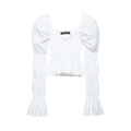 Blouse blanche à col carré avec manches bouffantes et taille froncée - XS / Blanc