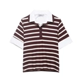 Women's brown and white striped short sleeve polo shirt with contrasting white collar - XS / Burgundy Striped