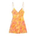 Sommerliches Trägerkleid mit gelb-orangefarbenem Blumendruck aus Chiffon mit V-Ausschnitt - S / Orange Rosa Farbverlauf Floral