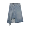 Gonna di jeans asimmetrica azzurra con orlo decostruito e vita a strati sovrapposti - XS / Azzurro