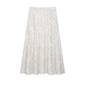 Women's A-line midi skirt with white black plaid pattern and floral embroidery textures - XS / Plaid Midi Skirt