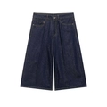 Flachbild der dunkelblauen Denim-Shorts mit hoher Taille und A-Linien-Silhouette - XS / Dunkelblaue Hose