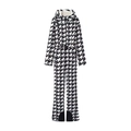 Women's slim-fit hooded one-piece ski suit in black and white houndstooth with waist belt - XS / Black and White Houndstooth