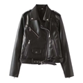Klassiek zwart kunstlederen bikerjack met metalen ritsen en een verstelbare taille riem - XS / Zwart