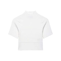 Haut élégant en maille blanche à col montant et manches courtes avec texture côtelée - S / Blanc
