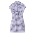 Macro view of purple polka dot dress featuring a bow tie neckline and hollow out detail - XS / Purple Polka Dots