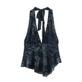Retro-Halter-Top mit Tintendruck, V-Ausschnitt und asymmetrischem Saum in dunklen Tönen - S / Dunkelgraublaues Top