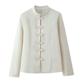 Chaqueta elegante blanco roto con cuello mandarín y botones chinos tradicionales - S / Blanco Roto