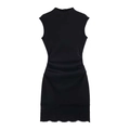 Elegant black sleeveless high neck dress with side ruching and delicate lace hem detail - S / Black