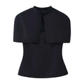 Women's black mock neck capelet top with cinched waist and single button detail - S / Black