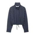 Chaqueta de manga larga azul marino con lunares, cuello alto y dobladillo con cordón - XS / Parte Superior Azul Marino