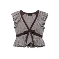 Vintage bruine ruitjesblouse voor dames met vlinderstrik en ruchesmouwen - XS / Bruin en Wit Geruit