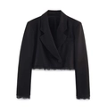 Blazer corto nero da donna con eleganti inserti in pizzo su orlo e maniche, stile moderno - XS / Top Nero