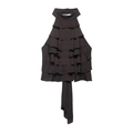 Top de cuello halter sin mangas marrón oscuro con volantes multicapa y cintas fluidas - XS / Negro