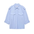 Light blue women's shirt with epaulettes and large chest pockets on a white background - XS / Light Blue