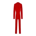 Roter, schmal geschnittener Strick-Skianzug mit halbem Reißverschluss und Streifen - S / Rot
