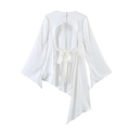 Witte chiffon blouse met open rug, uitlopende mouwen en asymmetrische zoomlijn - XS / Wit